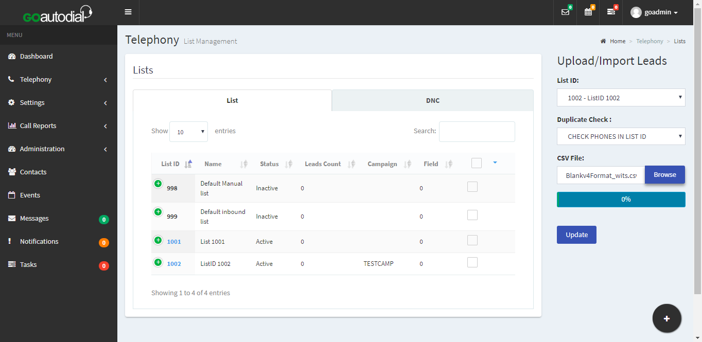 goautodial predictive dial lead loader